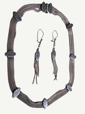 Rare Anatoli 925 Sterling Silver Multi-Strand Foxtail Necklace & Earrings Set